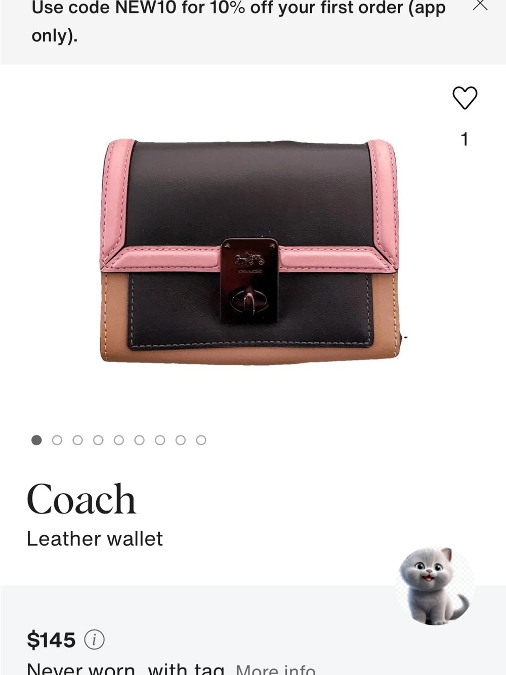 Coach Hutton Colorblock Mini Wallet in navy blue , Blush Pink & tan - Picture 13 of 13